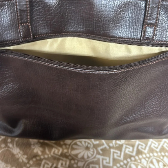 Buxton brown leather briefcase zip & snap pockets over shoulder vintage - Picture 7 of 14